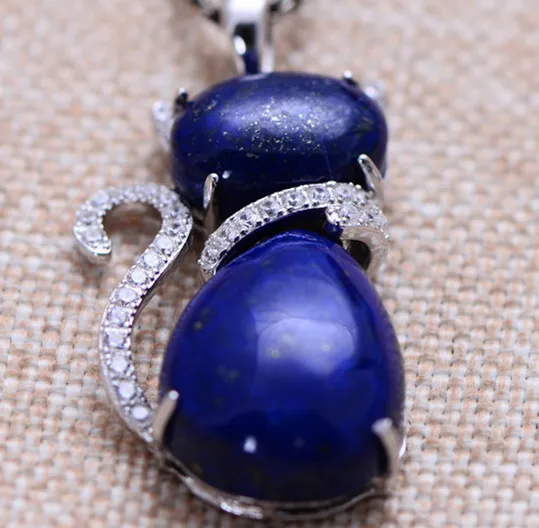 

Thai silver 925 sterling silver jewelry lapis lazuli inlaid female models cute cat Lucky Pendant fall shipping