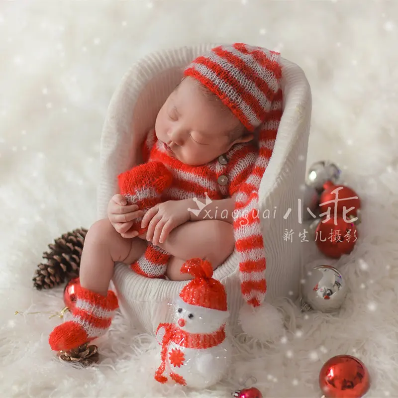 

Christmas clothes dress full set,newborn handmade Santa Claus clothes,winter snow backdrop romper with long cylinder hat