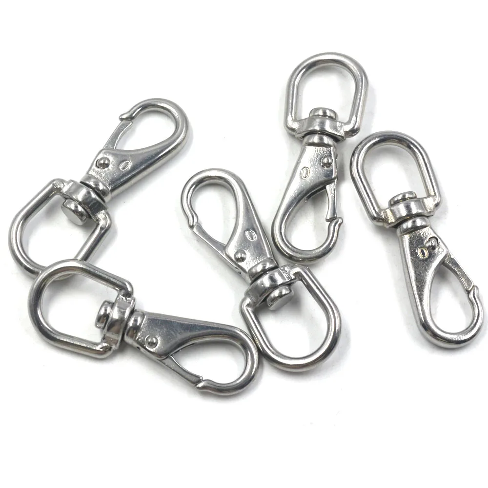 

5 Pieces Silver 304 Stainless Steel Boat Marine Pet Chains Keychains Swivel Eye Spring Hardware Snap Hook M4