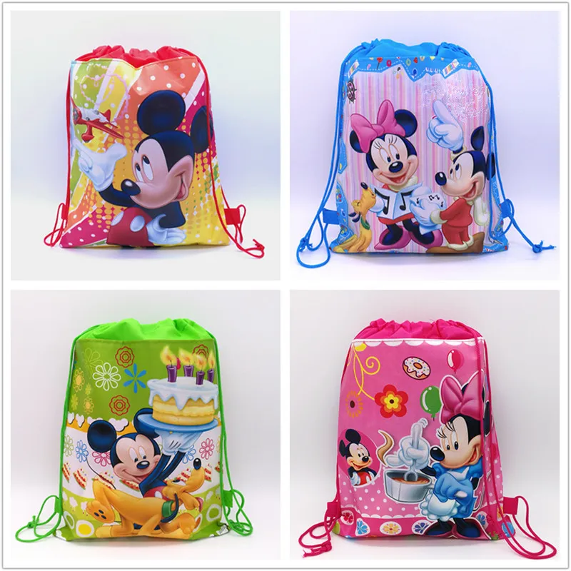 12pcs Mickey Minne Mouse Drawstring Backpack Non-Woven Fabric Loot Bag Gift Kid Boy Birthday Theme Party supplies Decoration | Дом и сад