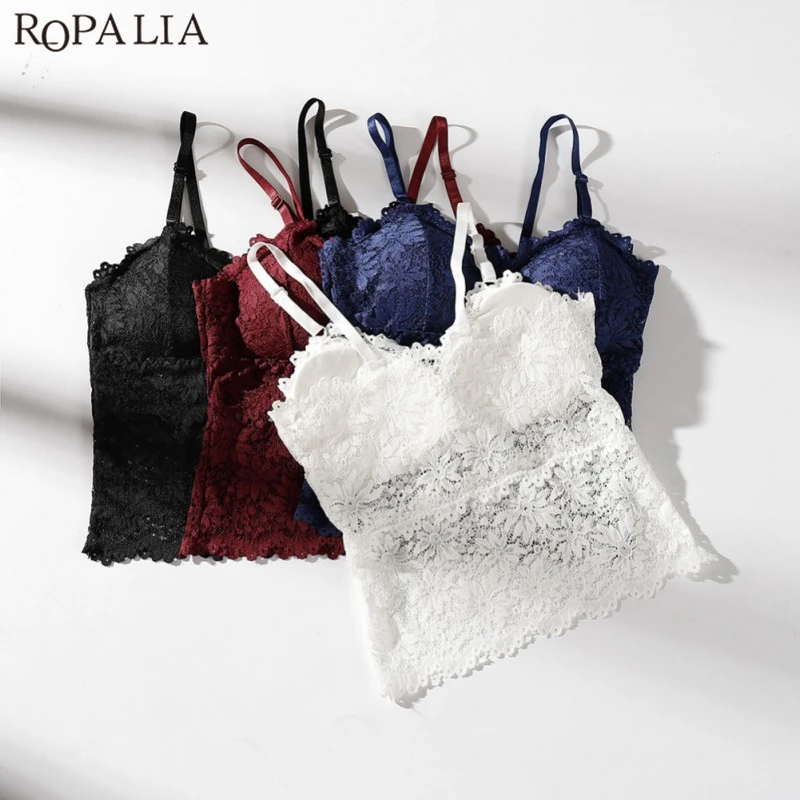 

Liva girl Corset Lace Camis Tops For Women Soft Removable Padded V-Neck Tops Fashion Hollow Lace Mesh Summer Camisoles