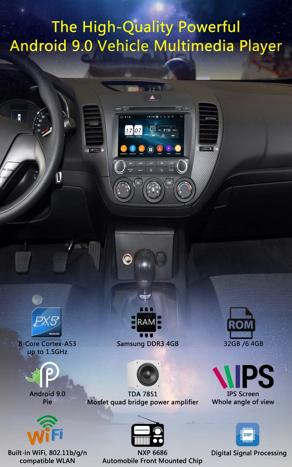 " ips 8 Core 4G ram+ 64G rom Android 9,0 автомобильный DVD навигационный GPS радиоприемник Для Киа церато Форте K3 2013- DSP CarPlay Parrot BT стерео