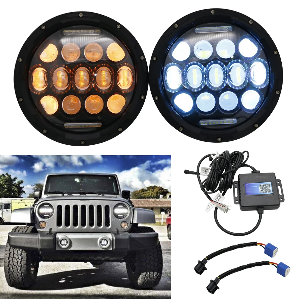 

2x 7 inch Led RGB Headlight 5D DRL Led 12V 24V Angel Eye Hi/Lo Flash Headlamp Turn Singal For Niva Lada 4x4 Jeep Wrangler