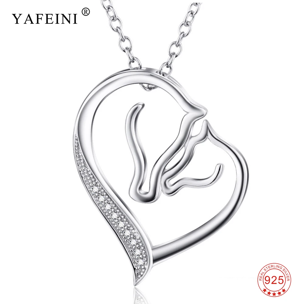 Acheter 925 pendentifs en argent Sterling collier CZ mignon Couple cheval pendentif bijoux pour femmes fille cadeaux 925 chaîne en argent