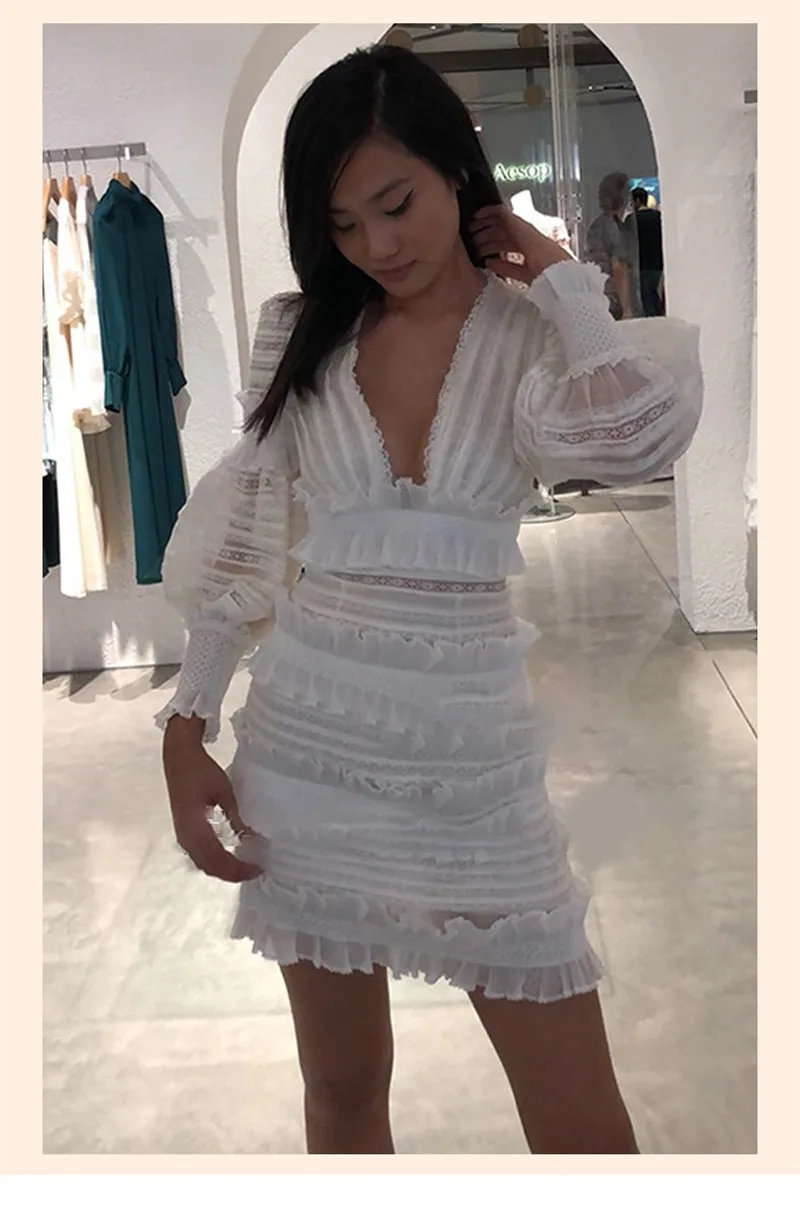 Summer Dress 2019 Women White Long Sleeve Boho Lace Embroidery Pattern Mini  Dress Vestidos (1)