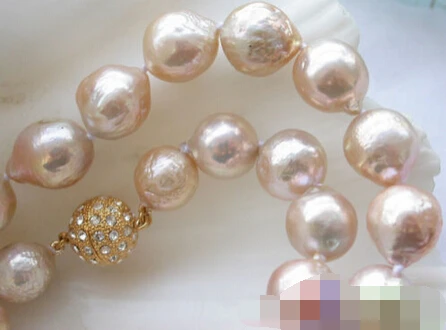 

song voge gem J0096 lustre 17" 13mm pink almost round keshi reborn PEARL NECKLACE