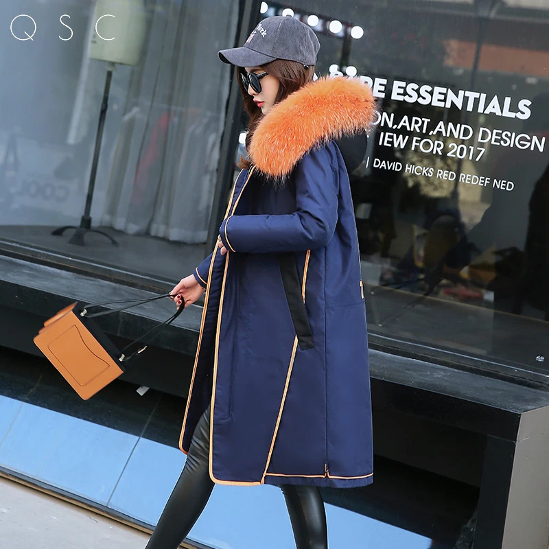 Nouvelle Longue Femmes Pour Parka Fourrure Décontracté Chaud Lâche vert Veste gris Capuche Avec D'hiver Épais Bleu Vraie Manteau 2017 Imprimer Broderie ftrq6Xtxn