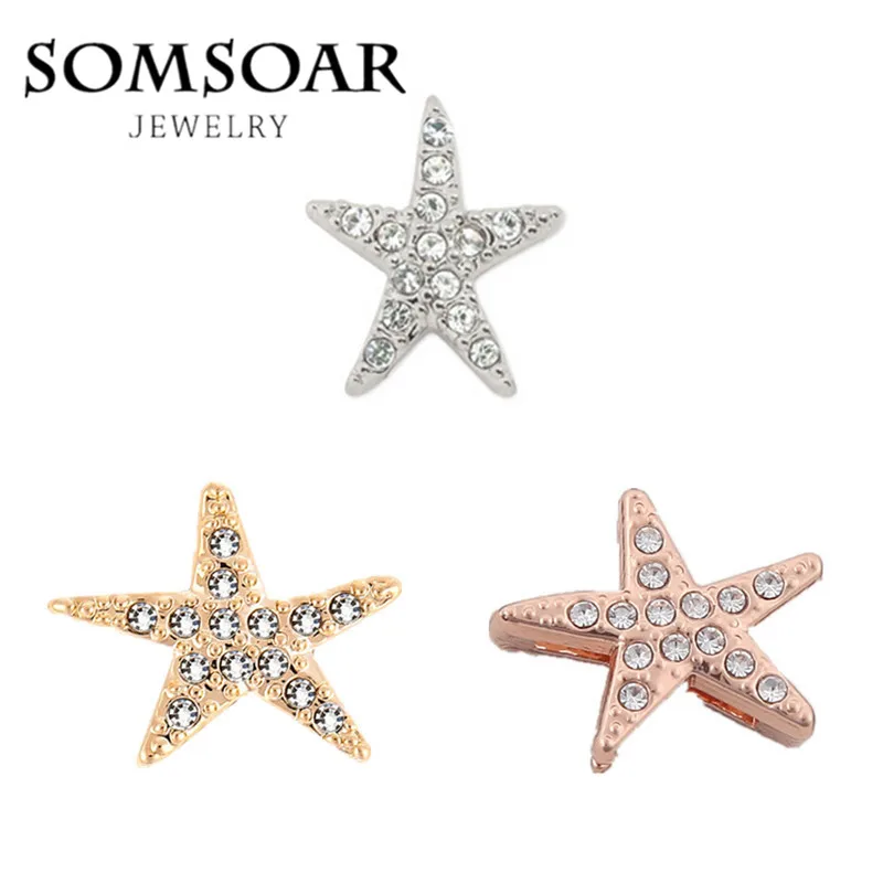 

Somsoar jewelry Beautiful Crystal Sea Stars Keys DIY Charms for Leather wrappable Bracelet and Necklace 10pcs/lot