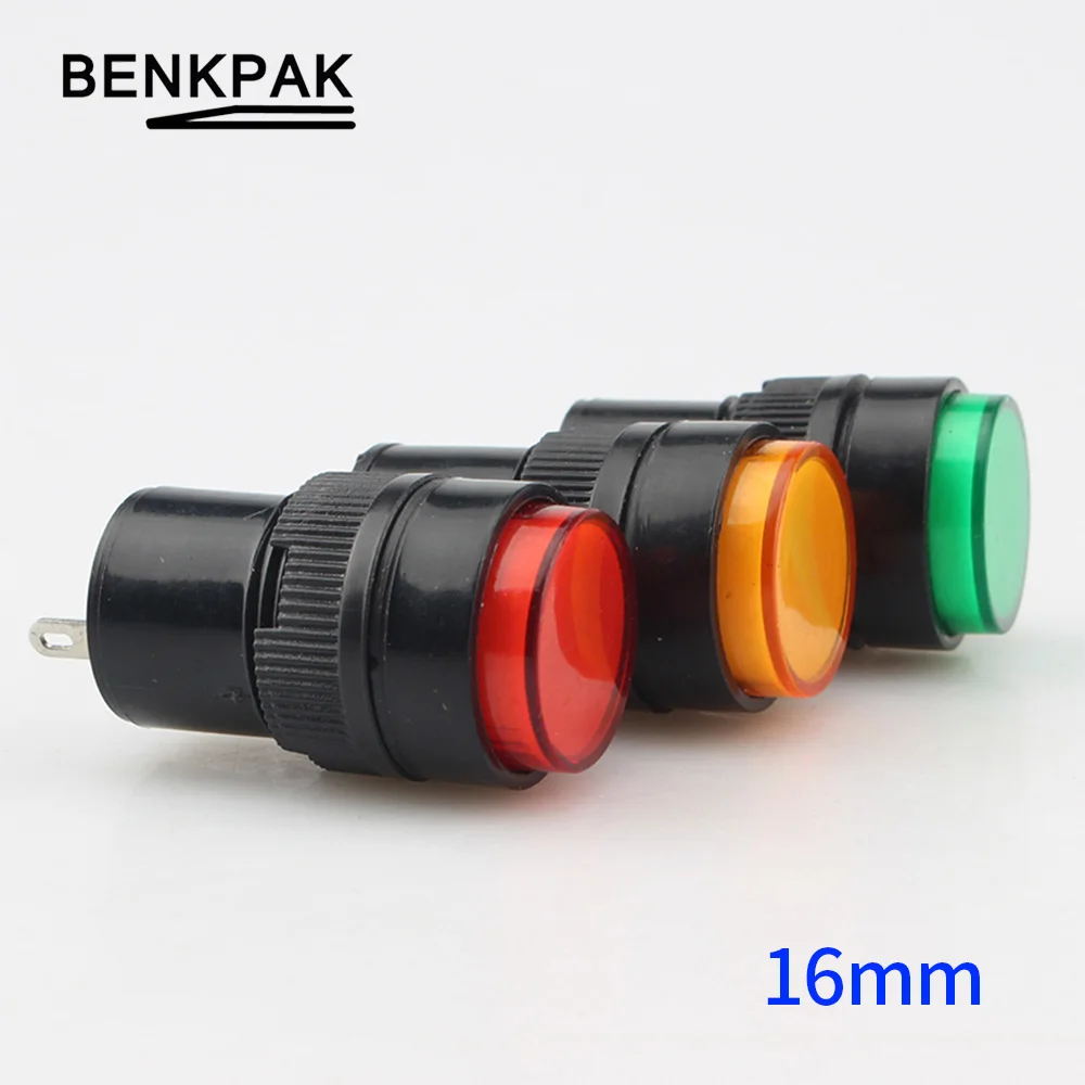 1PC 16mm Indicator Pilot Light DC12V DC24V AC220V Panel Mounted Light