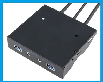 

3.5" Floppy Bay DIY 5 Gbps 20Pin 4 Port USB 3.0 Hub HD Audio 3.5mm Jack Mic Interface PC Front Panel Bracket Adapter