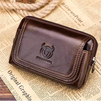 

BULLCAPTAIN Genuine Leather Waist Pack For Men Vintage Solid Color Outdoor Business Casual Zipper Fanny Pack Waist Bags Designer