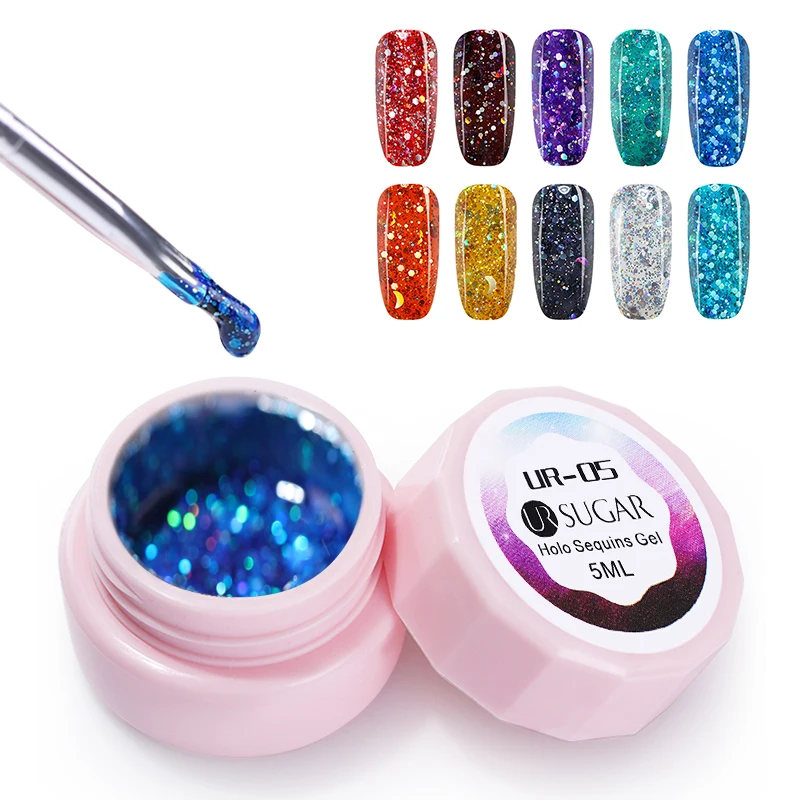 

UR SUGAR 5ml Holographic Star Moon Sequins Gel Bling Soak Off Manicure Nail UV Gel Polish Varnish