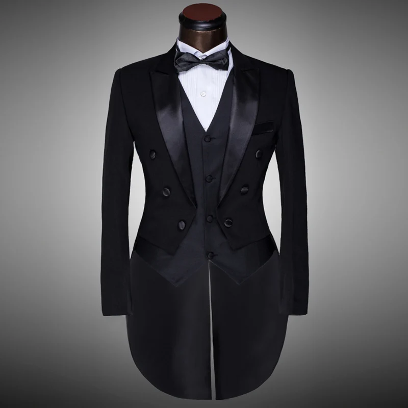 Male Black  Magician Tuxedo Suits Formal  Stage Wear  Dress  