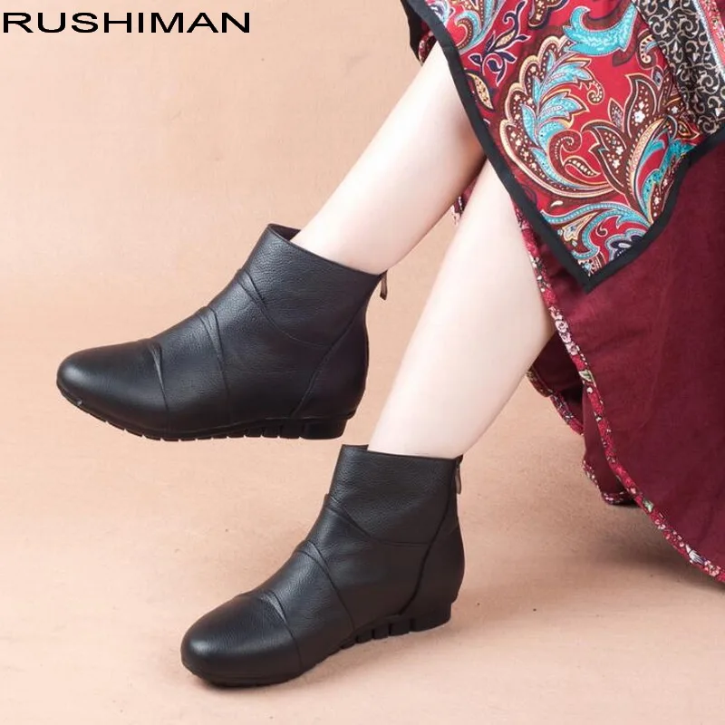 

Autumn Winter Genuine Leather Women's Boots Snow Boots Women's Shoes Ankle Boots simple Style Flat Heels shoes