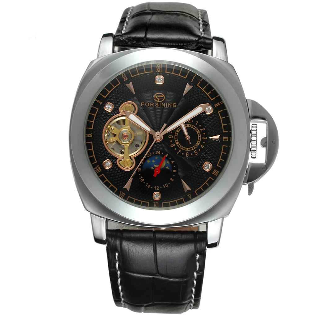 

2019 Forsining Top Brand Sport Design Diamond Luxury Display Tourbillion Genuine Leather Belt Men Watch Luxury Automatic Clock