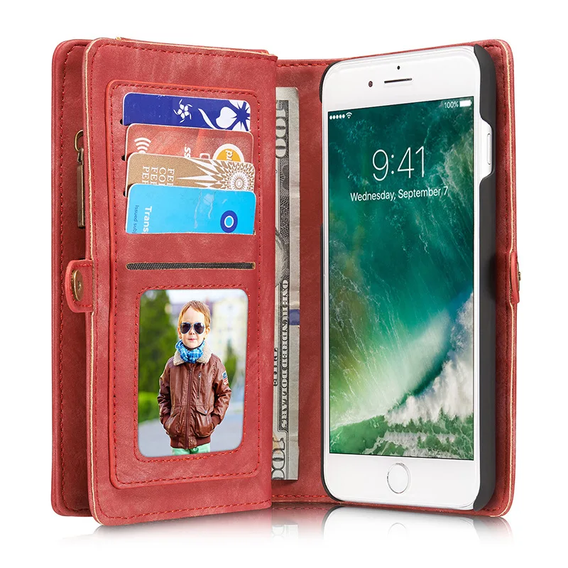 Multi function Removable Leather Wallet Case for iphone 8 8plus