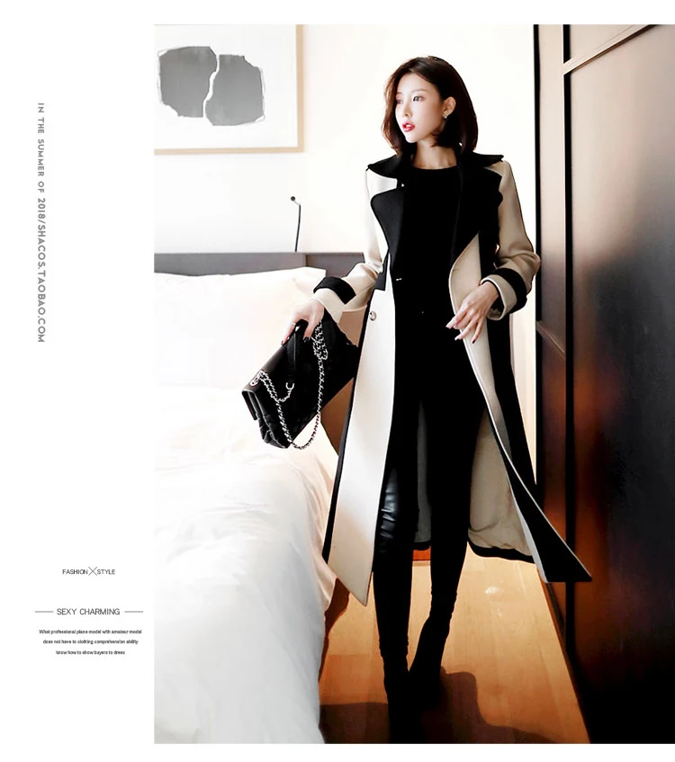 Новинка осень зима мода Лондонский дизайн лоскутное двубортное пальто женское длинное шерстяное пальто верхняя одежда