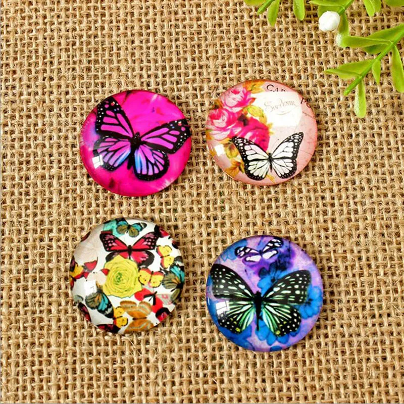 50pcs/lot Mixed Round Flatback Dome Fancy Butterfly Photo Glass Cabochon 8mm--35mm DIY Jewerly Earrings Accessories Jewelry Findings