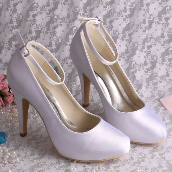 Wedopus MW156 Ankle Strap Pump Women Shoes White Satin Heels Dropshipping