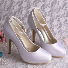 Wedopus MW156 Ankle Strap Pump Women Shoes White Satin Heels Dropshipping