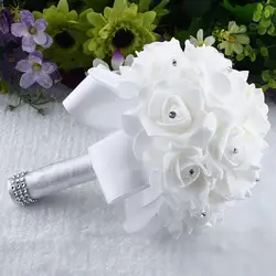 Хрустальные розы жемчуг Невесты Букеты Свадебные невесты Искусственные цветы из шелка