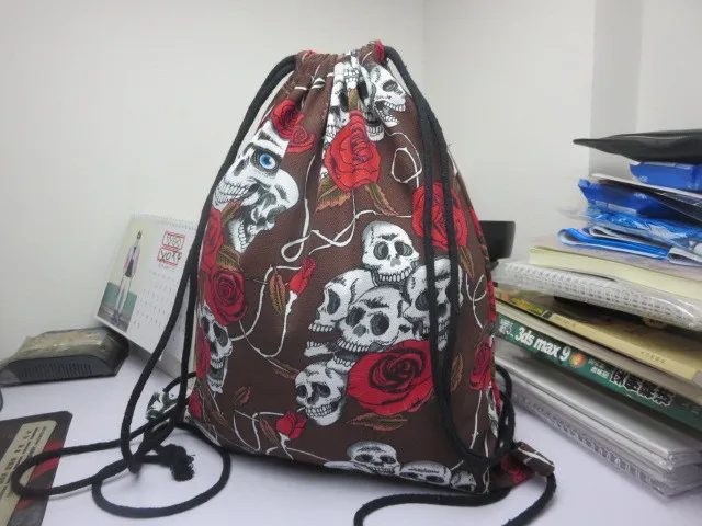  Cotton Linen Storage Package Shoes Bag Drawstring bags Unisex skull 3D Printing Organizer Portable Women's Backpack (8)