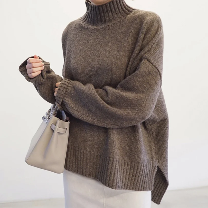 

Taotrees Half High Collar Chic Korean Loose Lazy Double-Thick Sweater Soft Pullovers Women Female Winter Basic Jumpers Jacket