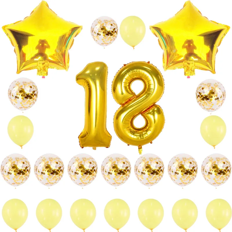 18, 21, 30, 40, 50, 60, 70 праздничные украшения для дня рождения, для взрослых, звезда розового золота, конфетти, номер, фольга, воздушные шары, юбилейные вечерние украшения - Цвет: 18Gold