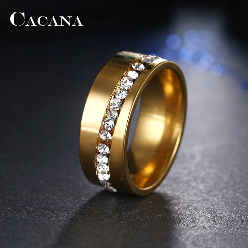 CACANA кольцо женское со стразами серебряное - Цвет основного камня: Золотой