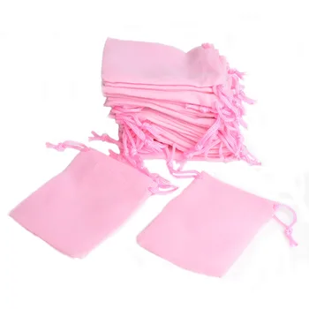 

De Bijoux 100Pcs 7x9cm Pink Drawstring Velvet Pouch Bag Jewelry Bag,Annual Christmas/Wedding Party Promotion Household Gift Bag