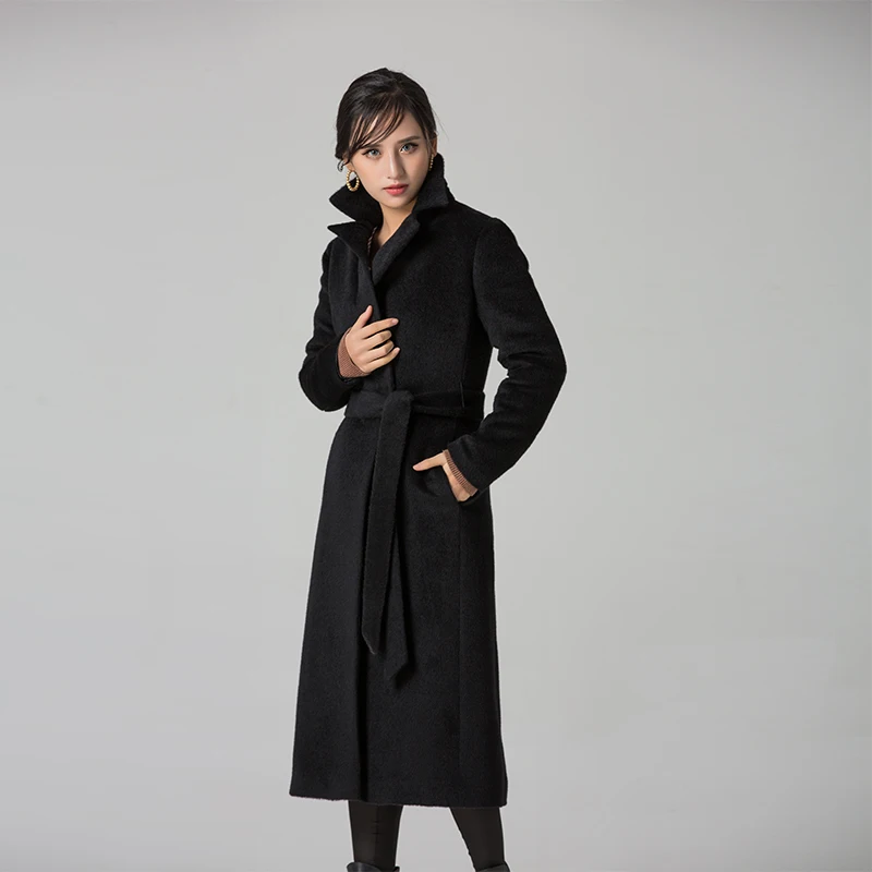 2018 Fashion Women Coat Long Alpaca Wool Blends Overcoat Womens Long sleeve Wool Coats High Quality Overcoat Fashion Trench Coat