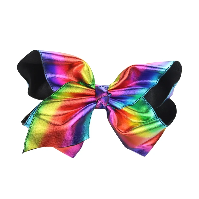 Fashion Metallic Rainbow Color Hair Bow Clips Girls Fashion Headwear