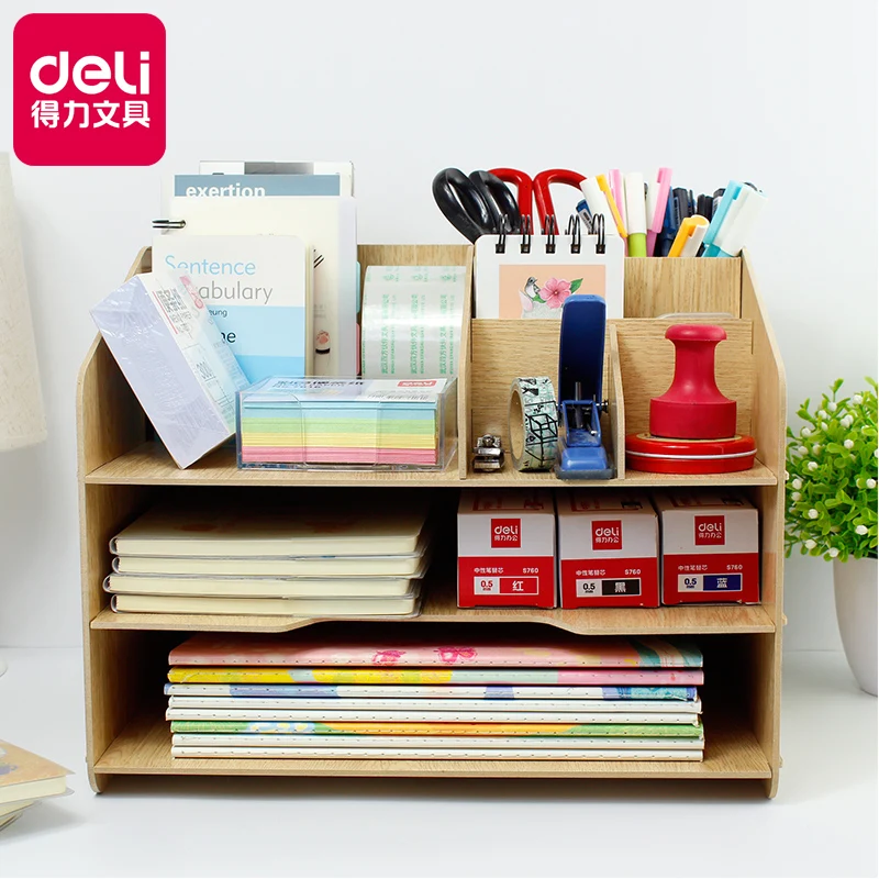 خشبية بسيطة DIY رف الإبداعية مكتب منظم قرطاسية اللوازم المكتبية متعددة الوظائف مزيج حامل المجلات رف