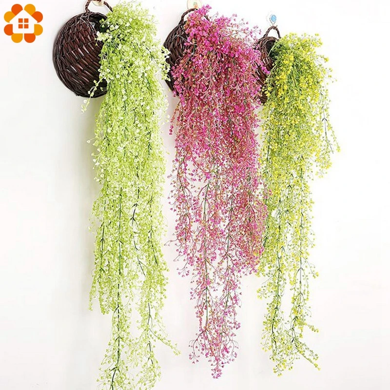 

1PC DIY Green Purple Artificial Plant Plastic Rattan Hanging Wall Flower Plant Wedding Party Fake Flower Vine Home Decoration