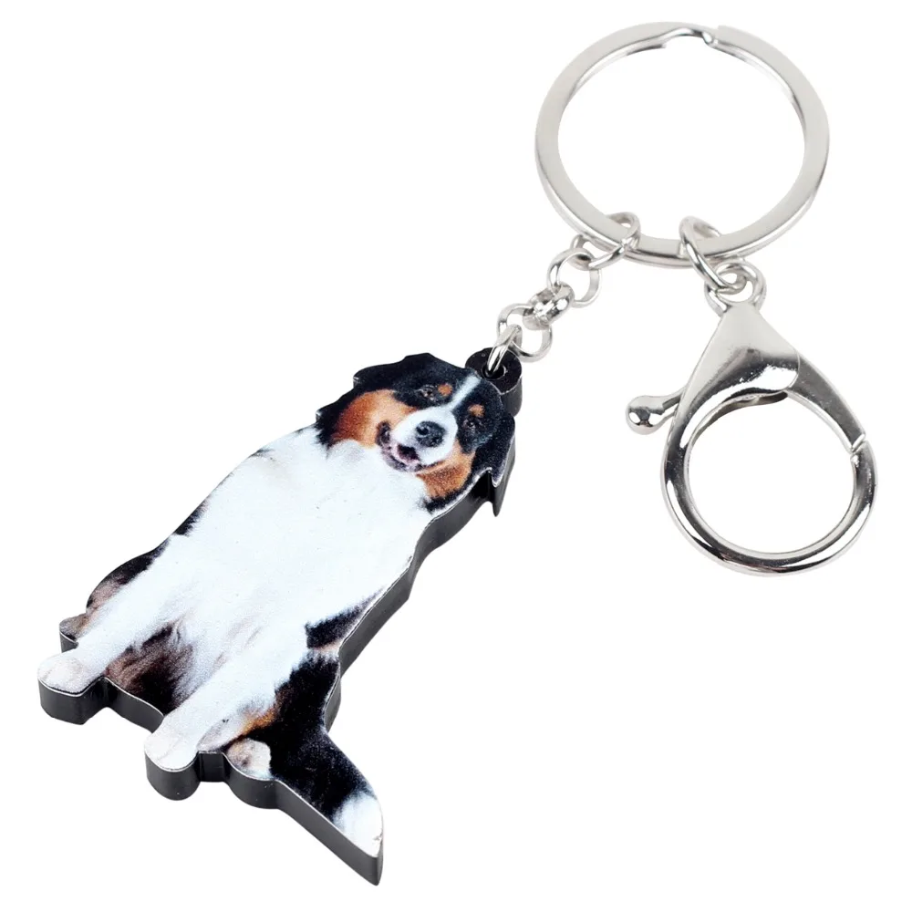 Bonsny акриловый счастливый Австралийский овчарка брелок для ключей кольцо животное ювелирные изделия для женщин девушка сумка автомобильный кошелек талисманы подарок для домашних животных