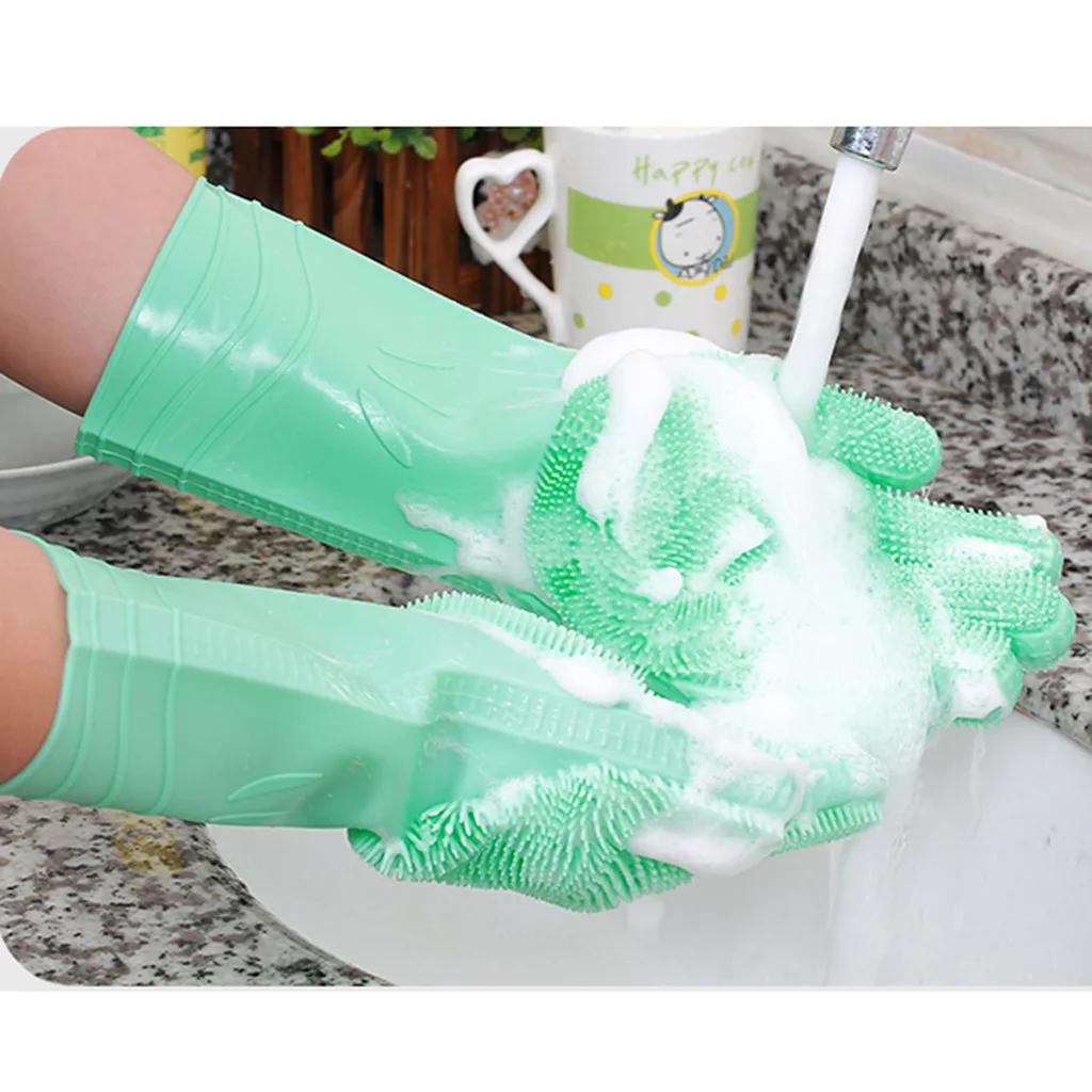 

Magic Reusable Silicone Gloves Cleaning Brush Scrubber Gloves Heat Resistant Dishwashing glovesc gloves for cleaning the home