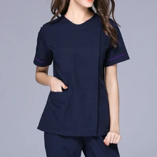 Новинка года женская маленькая V образным вырезом короткий рукав боковое открытие униформа медсестры стоматологическая клиника уход Рабочая одежда