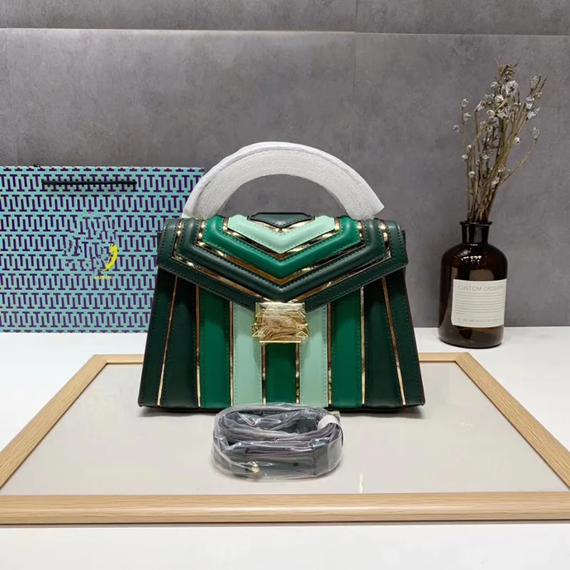 

Ougger Small Women Shoulder Handbags Elegant Style Green Genuine Leather Flap Bag with Sequined for Dance