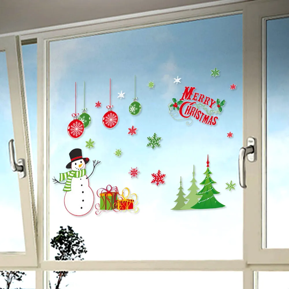 Новогоднее оконное стекло, ПВХ Декоративная пленка, Рождество, сделай сам, снежный город, наклейка для дома, Рождественское украшение, товары для дома