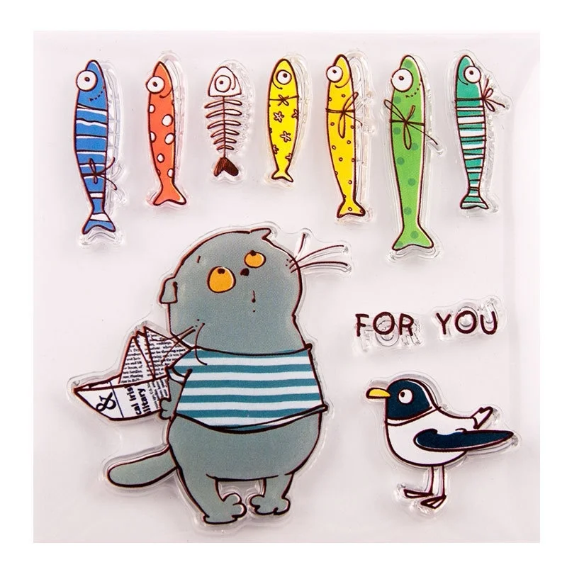 

Cat Transparent Silicone Stamps Fish Clear Stamps for DIY Scrapbooking Photo Album Decorative Card Making Kids Gift
