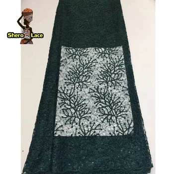 

Teal green new design french lace fabric with sequins high quality african tulle lace fabric for wedding dress