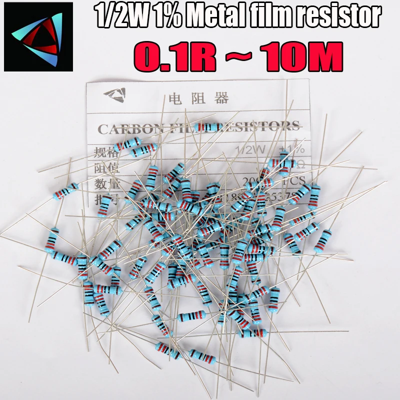 

50pcs 1/2W Metal film resistor 1% 0.1R ~ 10M 1 2 10 22 47 100 330 ohm 1K 4.7K 10K 22K 47K 100K 330K 470K 0.22 0.33 0.47 0.68
