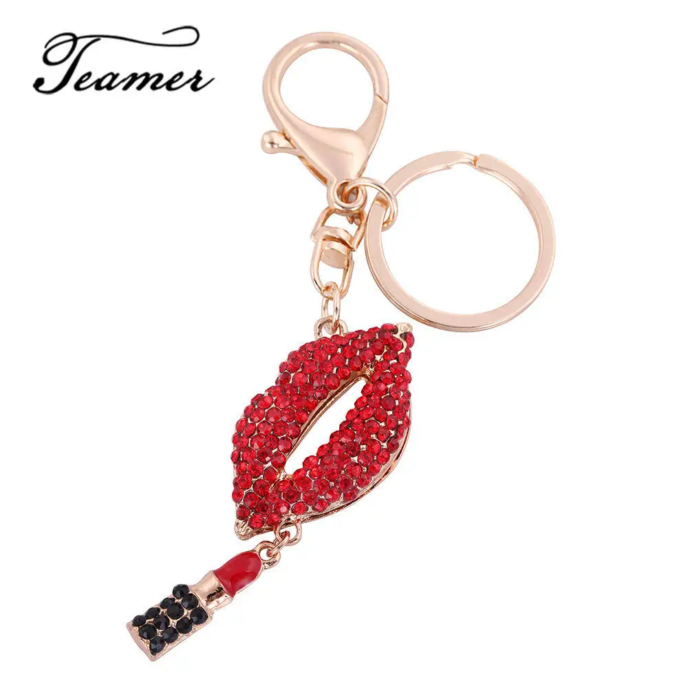 Teamer Sexy Lipstick Lips Keychains Car Key Chain Bag Purse Charm