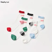 Для женщин прозрачные носки Harajuku Stretch помощь ок блестящие носки Япония Стекло Шелковый художественный носки Calcetines Mujer забавные