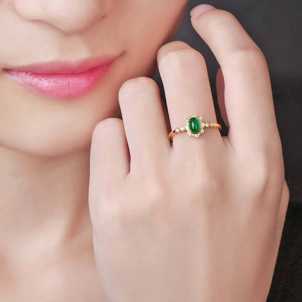 Caimao Jewerly 14K Yellow Gold 0.48ct Natural Emerald & 0.08ct diamonds Engagement Classic Ring
