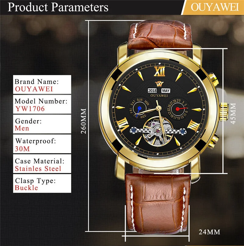Mechanical Watch Mens Top Brand Luxury Tourbillon Men's Automatic Mechanical Watches Wristwatch Leather watch relogio masculino  (2)