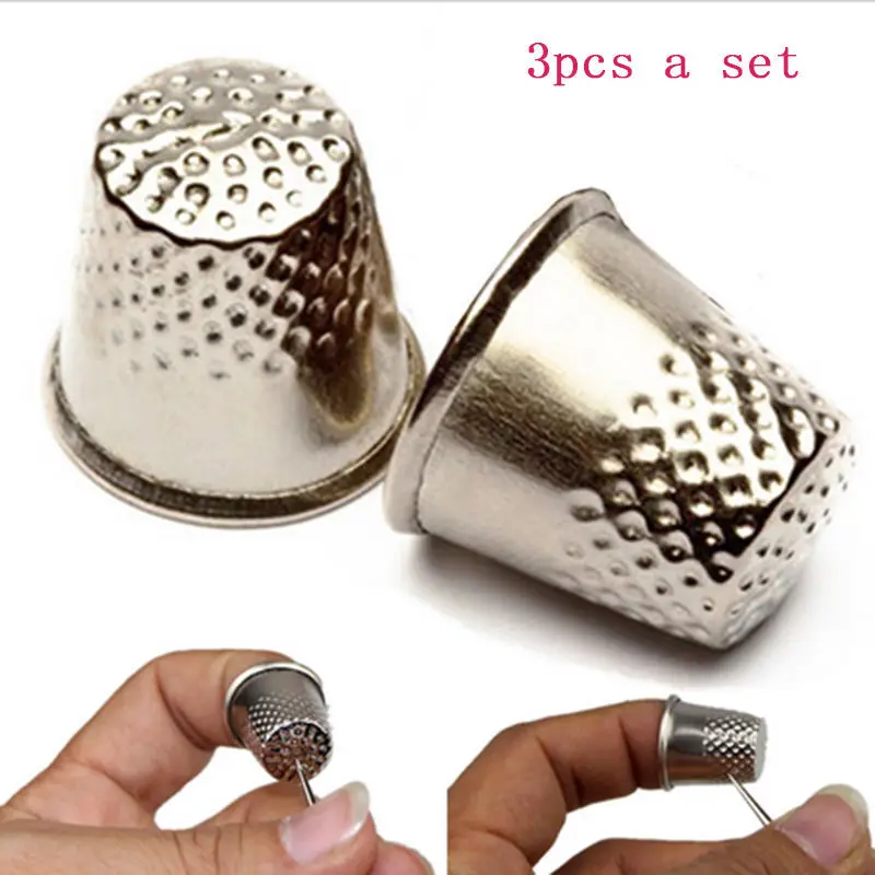 

3pc Finger Thimble Sewing Grip Metal Shield Protector Handworking Pin Needle Craft Silver Sewing Machine Tailor Hand Protection
