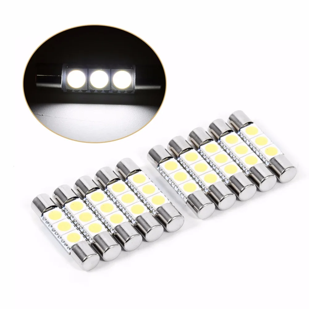 

10Pcs 3-SMD Fuse LED Bulb Mirror Light 29-30mm 6641 Fuse LED Bulb Vanity Mirror Light Sun Visor Lamp White Car String New