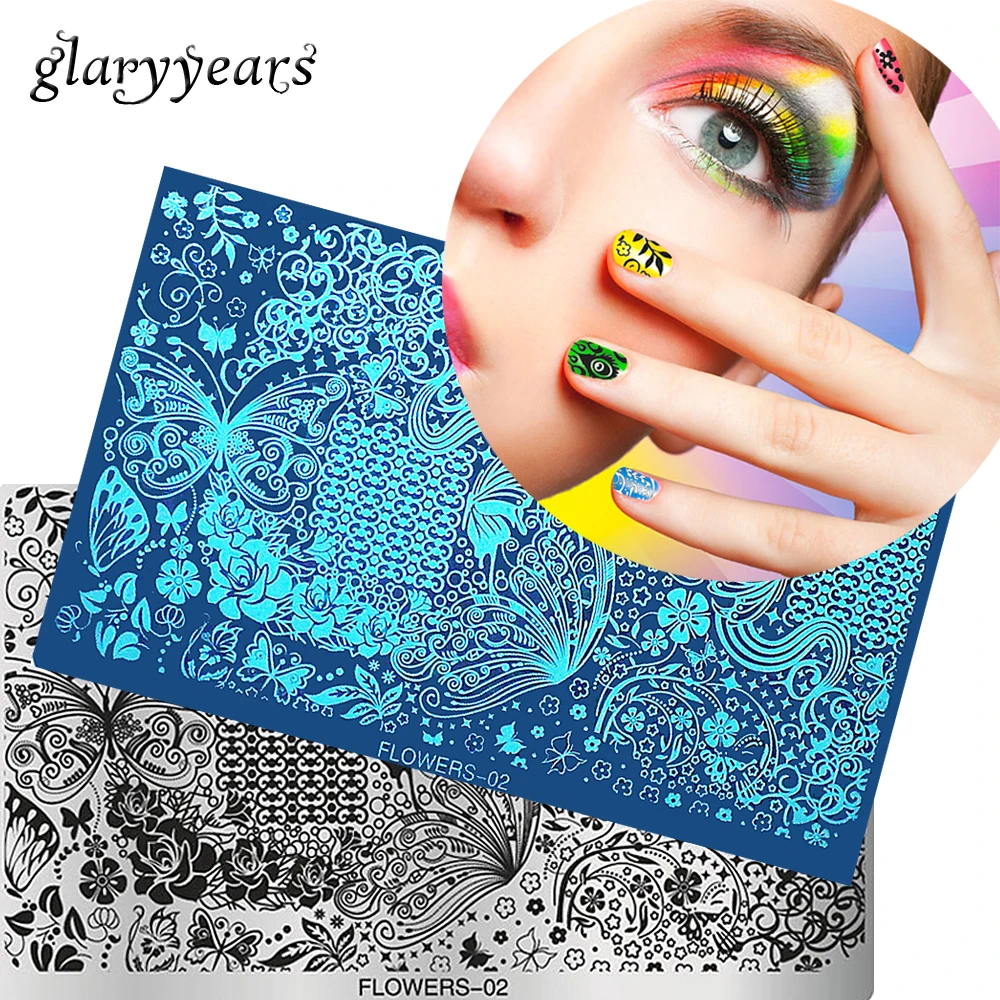 

12 Design 1 Sheet Nail Plate Stamping Image Print Template Lace Flower Animal Pattern for Nail Art Stamp Template Tool Rectangle