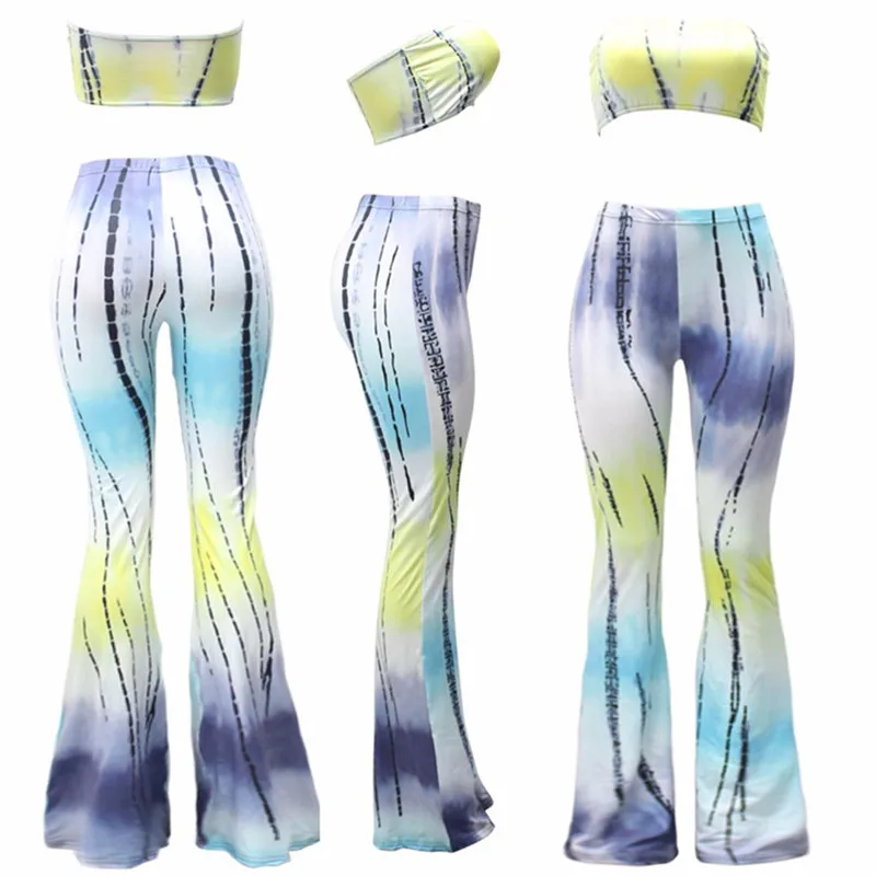 Plus Size Women's Tie Dye Flare Pants Set - Summer Sleeveless Crop Top and Wide Leg Pants Clothing Set image 5